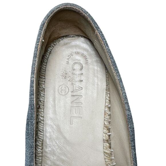 Chanel Gray Striated Suede Interlocking CC Logo Cap Toe Espadrilles Flats 40 - Picture 5 of 10